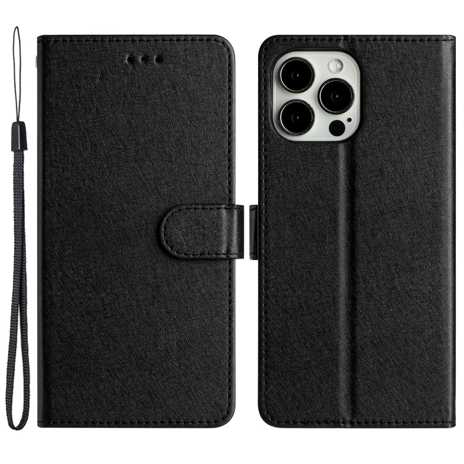 Phone Stand Cover for iPhone 14 Plus Drop Proof PU Leather Silk Texture Wallet Case with Wrist Strap Phone Stand Cover for iPhone 14 Plus Drop Proof PU Leather Silk Texture Wallet Case with Wrist Strap